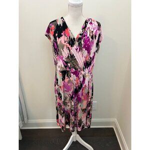 212 Collection Multicolor Modern Print Short Sleeve Faux Wrap Dress Size Large